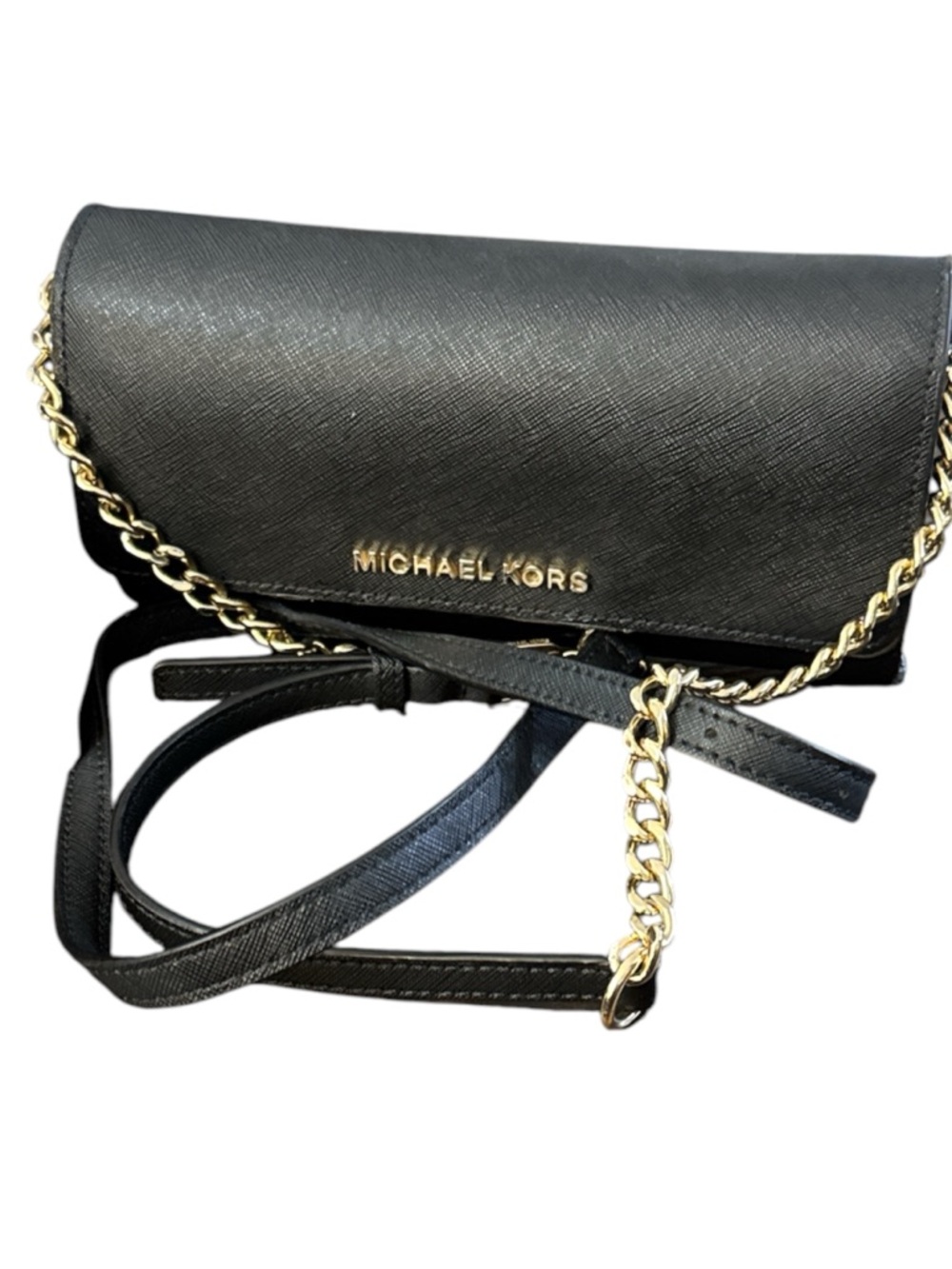 Michael Kors Black Crossbody with Gold Chain Trim